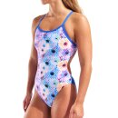 Arena Blurred Swimsuit Challenge Back Womens White Multi - Neon Blue