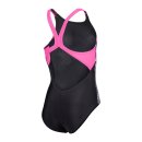 Arena Girl Lit Logo Swimsuit V Back Black - Shocking Pink