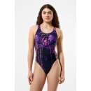 Speedo Womens Swimsuit Powerback Placement Print Black Lila
