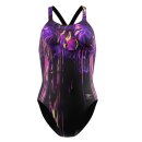 Speedo Womens Swimsuit Powerback Placement Print Black Lila