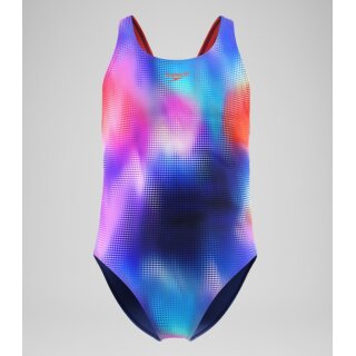 Speedo Girls Swimsuit Leaderback Print Pink Blue