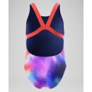 Speedo Girls Swimsuit Leaderback Print Pink Blue