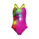 Arena Dots Swimsuit Swim Pro Back Very Fuchsia - Artic Lime