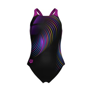Arena Girl Pinweel Swimsuit V-Back Black Multi - Black Very Fuchsia