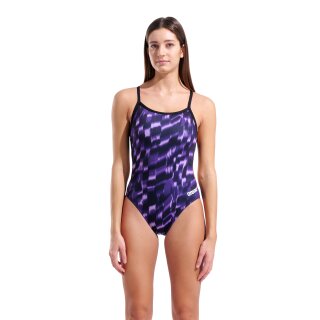 Arena Womens Wave Swimsuit Challenge Back Black - Team Purple