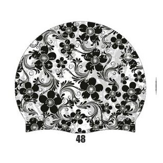 Gemusterte Badekappen Blumen(schwarz weiß) 48