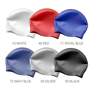 100 Stück à 9,80€ Premium Silikon Volumen Badekappen einfarbig bedruckt 71 Royal Blue