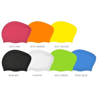 50 Stück à 10€ Premium Silikon Long Hair Badekappen einfarbig bedruckt 20 FL Yellow